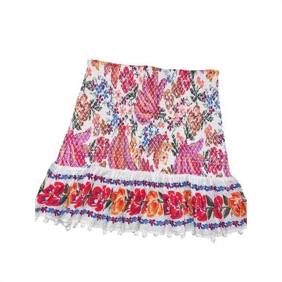 FARM Rio Dresses & Skirts - Farm Rio Banana Mini Skirt Smocked Floral Pom Pom Trim FR 297304 Multi C Medium